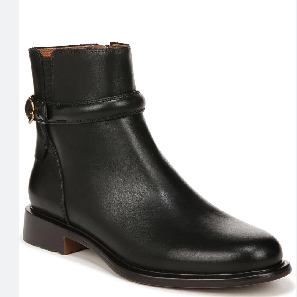 NEW $170 Franco Sarto Elese Black leather buckle heel ankle bootie women size 6